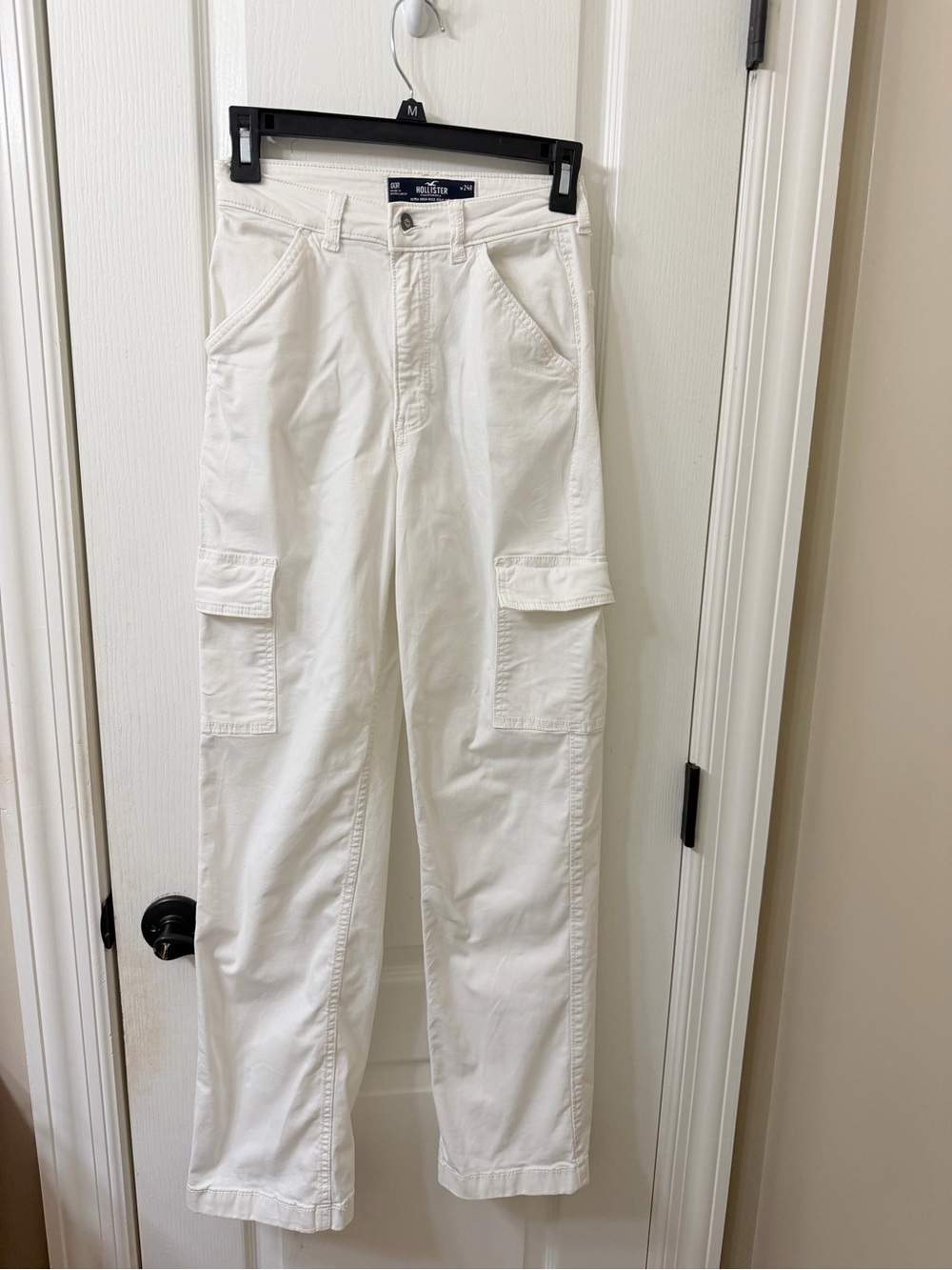 Hollister White Cargo Pants with Flap Pockets